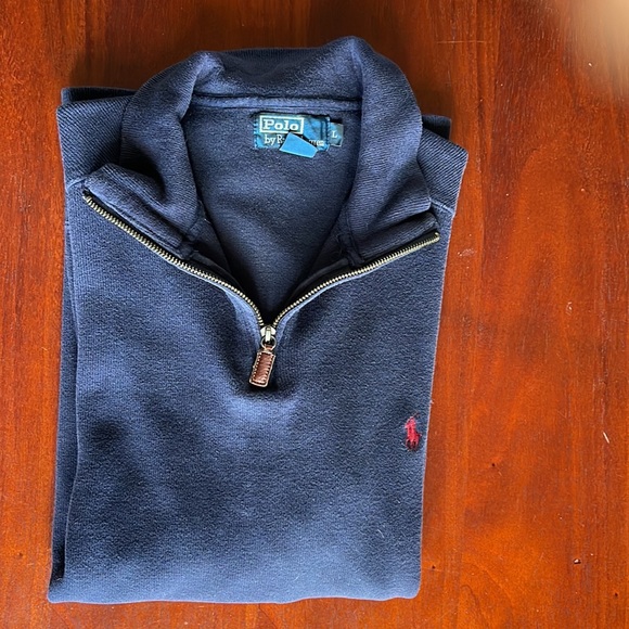 Ralph Lauren 3/4 zip Pullover Sweater Sz Lg Navy Blue - Picture 1 of 5